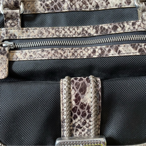 BRIGHTON Python Trimmed Nylon Canvas Shoulder Bag - Black/Brown - Picture 3 of 12